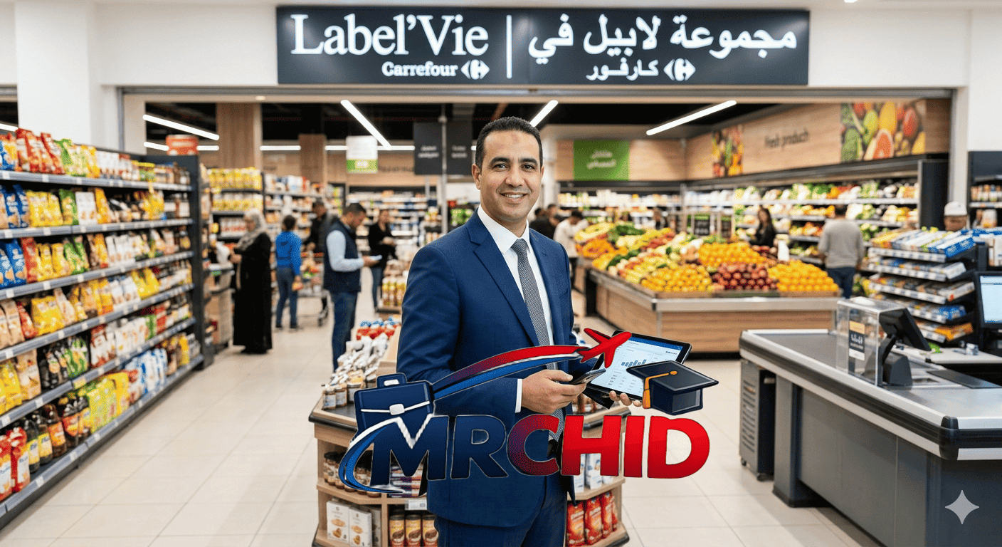 Man in supermarket with products around